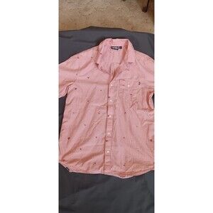 Size L Vans short sleeve button front beach casual collar shirt red palm trees